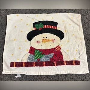 Vintage Snowman Christmas Holiday Kitchen Dish Towel White Cotton 15” x 22.75”